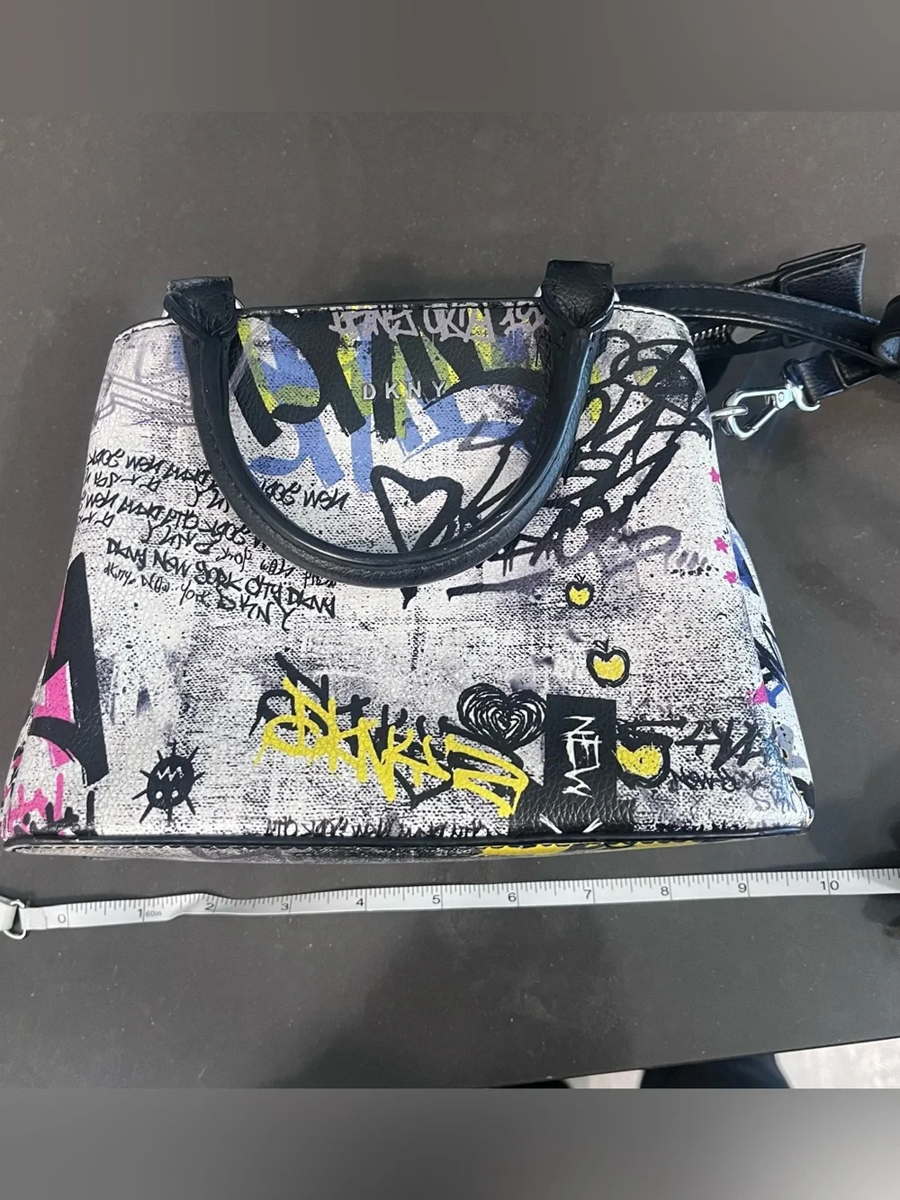DKNY Bryant Park TZ Graffiti Print Crossbody Bag Art Strap Mini Zip Edgy Y2K